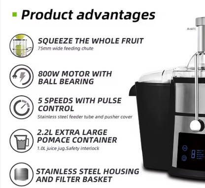 American Multifunction 4 in 1 Cold Press Centrifugal Juicer Machine Stainless Steel Juice Extractor with Food Grinder & Smoothie Blender & Meat Chopper