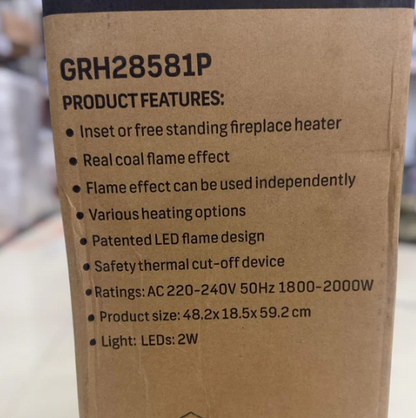 Geepas Electric Fireplace Quartz Tube Flame Heater GRH28581P