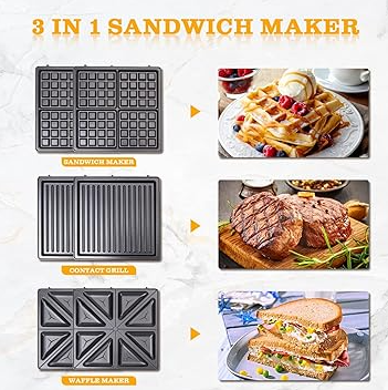 DSP KC1051 2-in-1 Sandwich Maker & Griller | Electric Sandwich Toaster Machine for Home & Kitchen