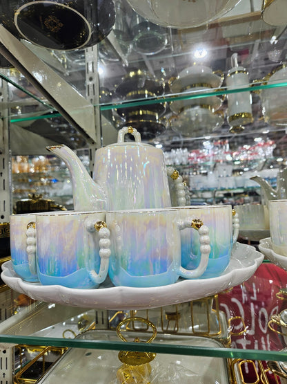 Imported 360° Rotating Tea Cup Set Service for 6, Revolving Tray