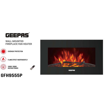 Geepas GFH9555P Wall Mounted Fireplace Fan Heater