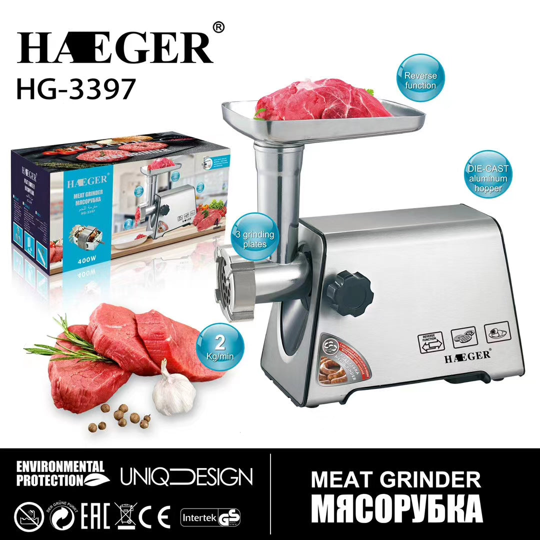 Haeger HG-3378 Multi-Functional Electric Home Stainless Steel Meat Grinder