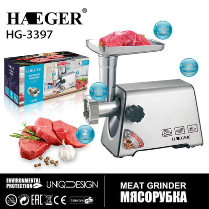 Haeger HG-3378 Multi-Functional Electric Home Stainless Steel Meat Grinder