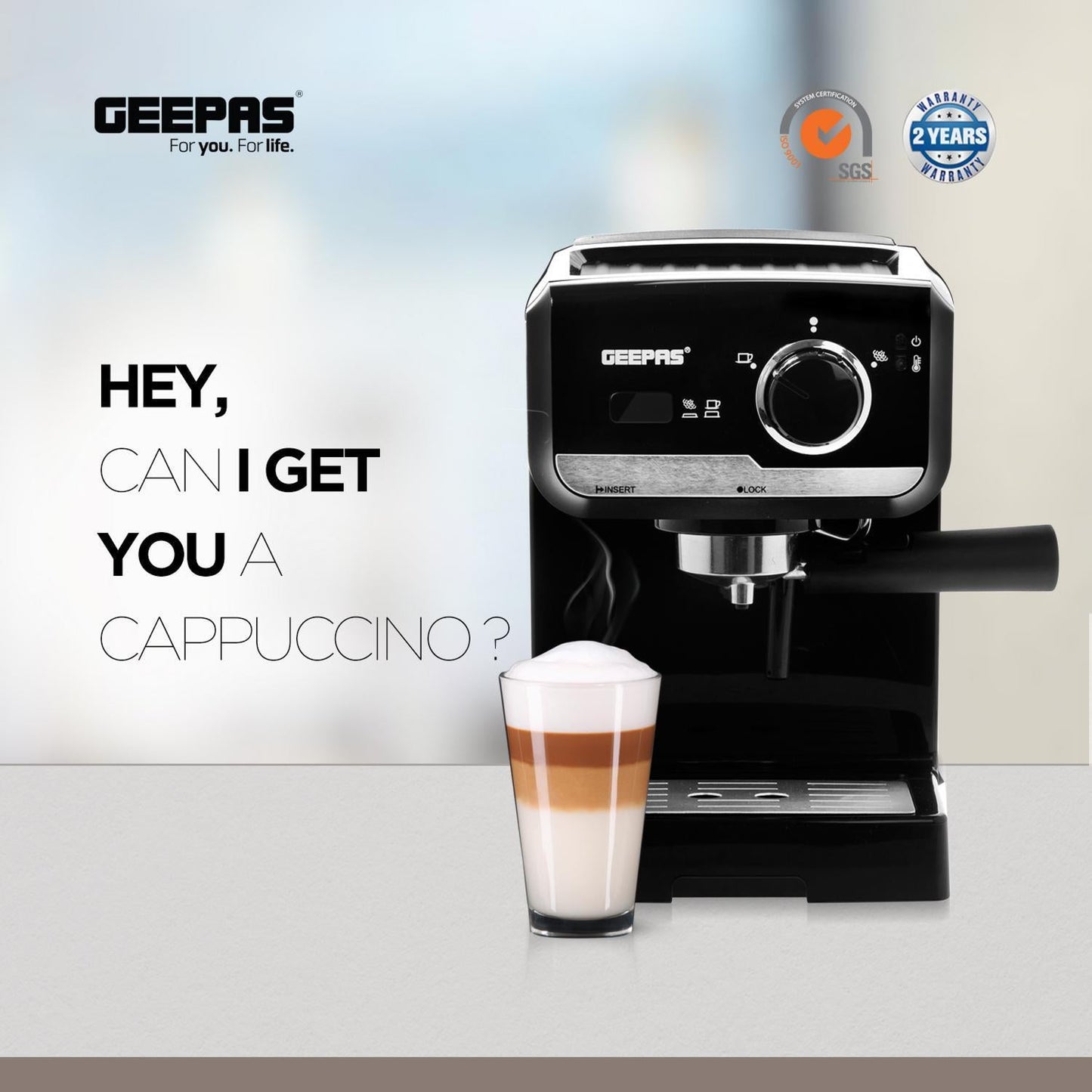 Geepas GCM 6108 Automatic Espresso Coffee Machine Cappuccino and Cafe Latte Maker