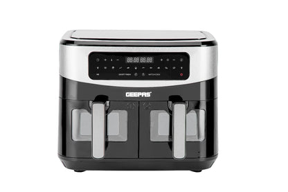 Geepas 9 L Dual Basket Digital Air Fryer- GAF37525UK| Equipped With VORTEX Air Frying Technology, Oil Free Cooking| LED Display With Touch Screen