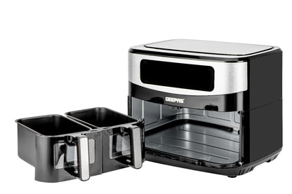 Geepas 9 L Dual Basket Digital Air Fryer- GAF37525UK| Equipped With VORTEX Air Frying Technology, Oil Free Cooking| LED Display With Touch Screen