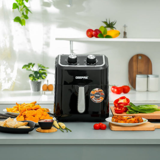 Geepas Air Fryer GAF37528 1600W, 5L Capacity With A Rack | Adjustable Timer And Temperature