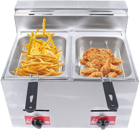 12L LPG Gas Deep Fryer ( 6+6 ) Dual Tanks Commercial Fry Baskets High Capacity Countertop Kitchen Stainless Steel Frying Machine