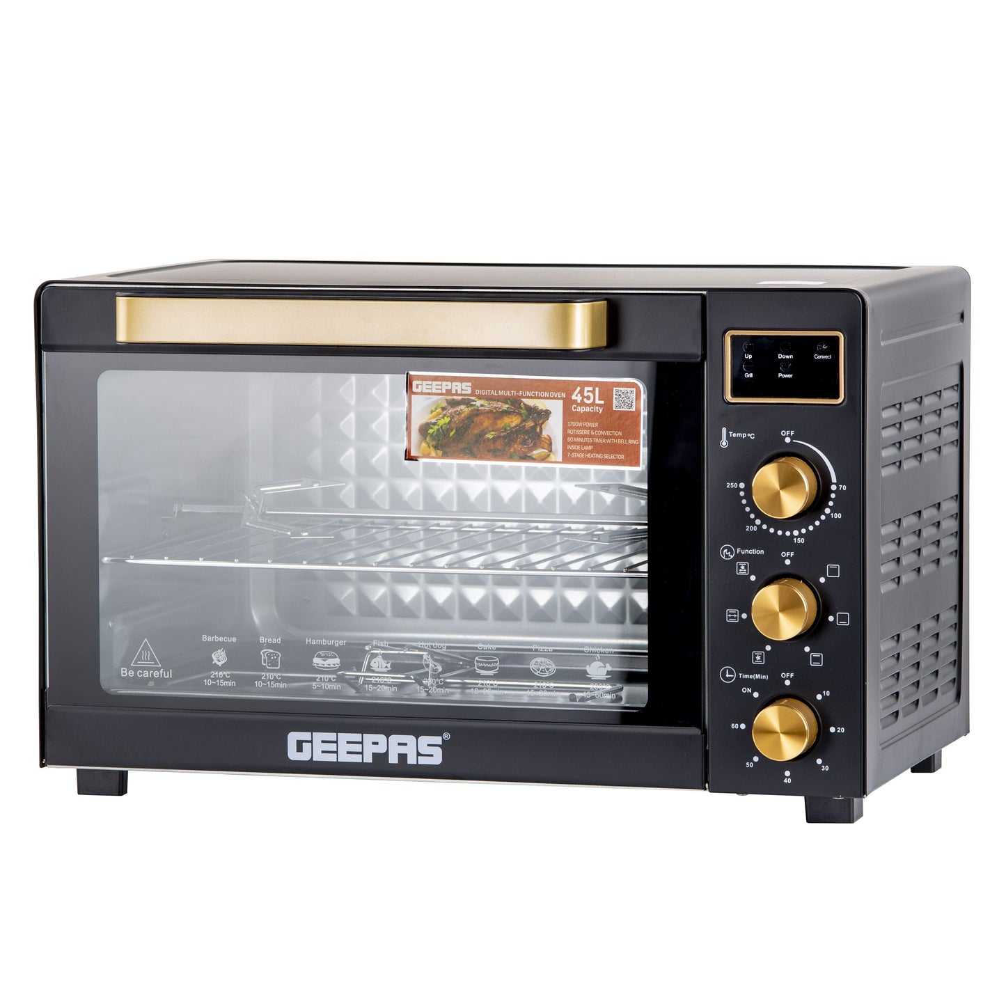 Digital Multifunction Oven, Rotisserie & Convection, GO34056 | 60min Timer With Bell Ring | Inside Lamp | Temperature Control | 45L Oven With 7 Stages Of Function Switch Selector