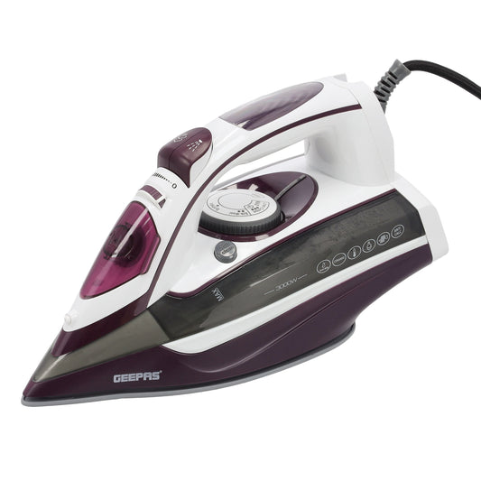 Ceramic Steam Iron, Temperature Control, GSI24025 - Ceramic Sole Plate, Wet And Dry, Self-Cleaning Function, 3000W, Powerful Steam Burst, 400ml Water Tank