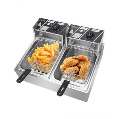 12 Liter Countertop Double Basket And Heavy duty Stainless Steel Electric Deep Fryer